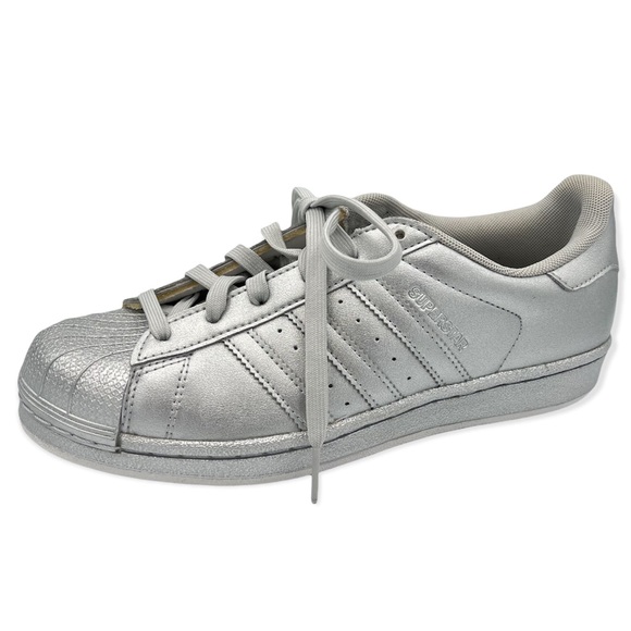 adidas Shoes - Adidas Silver Metallic Superstar Sneakers